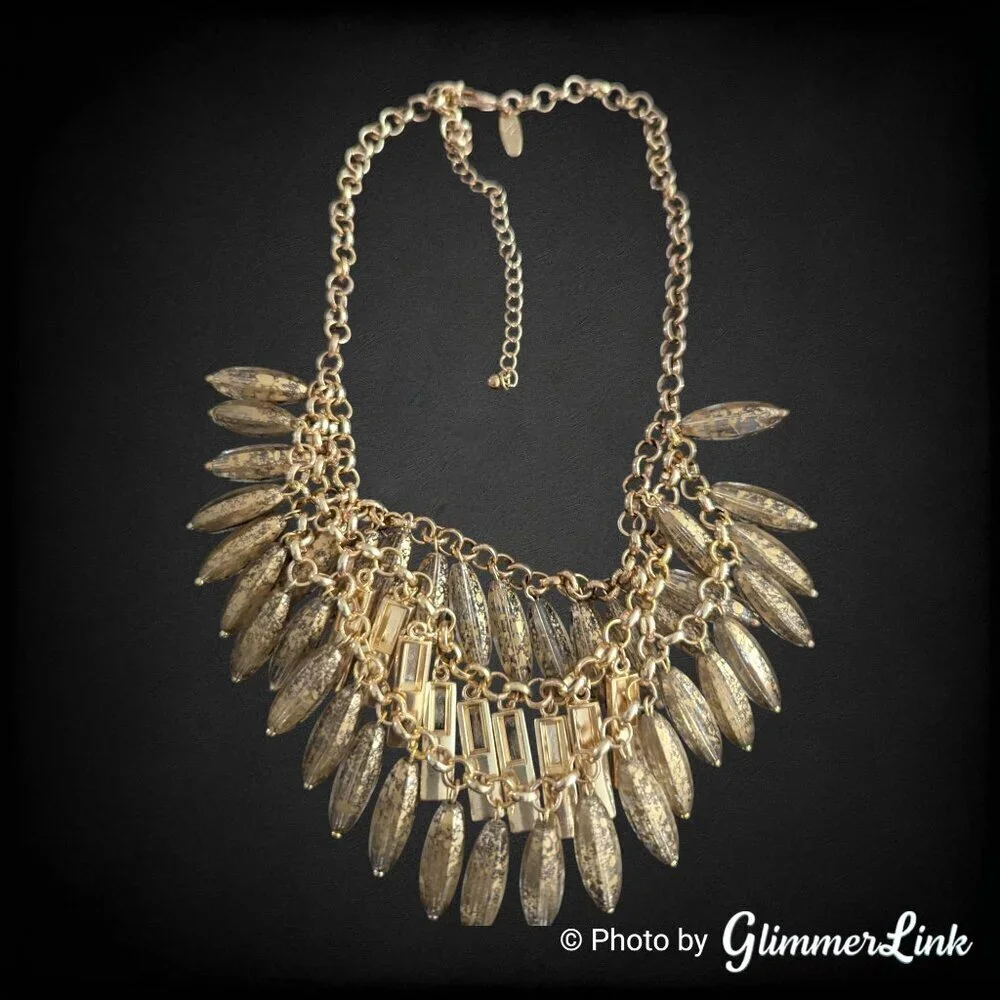 NY & Co Statement Necklace – Gold Speckled Beads & Hematite Rhinestones